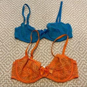 Passionata lot of 2 - blue and orange unlined bras 32C NWOT